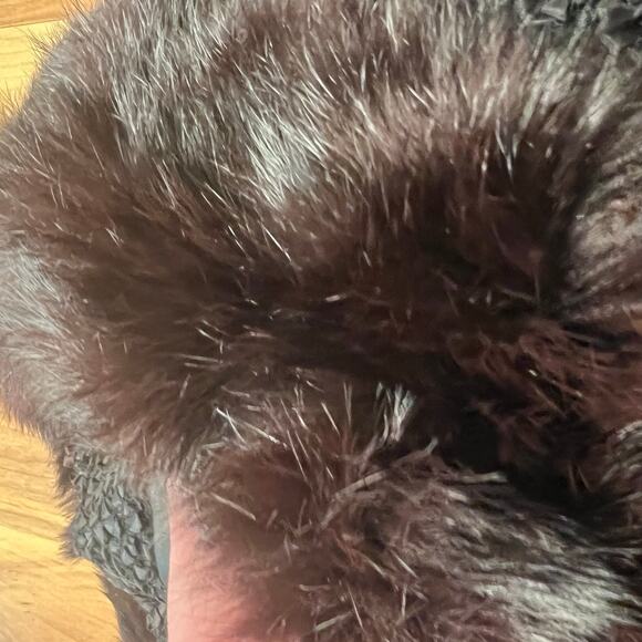 VINTAGE 60s Rabbit Fur Collar Swing Jacket Size S Black Loop Textured - Picture 6 of 7